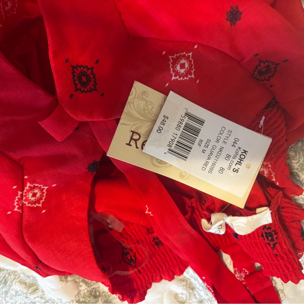 NWT Rewind sz M Red Patterned Dress sundress minidress cross-cross straps - Picture 12 of 15